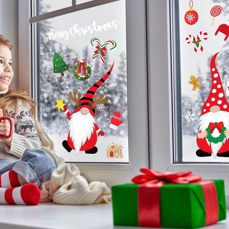Joy Bang 320 قطعة ملصقات نافذة عيد الميلاد، ملصقات نافذة عيد الميلاد زينة قزم رقاقات الثلج ملصقات عيد الميلاد للزينة على النوافذ الزجاجية في المنزل والمكتب الداخلي - Image 3